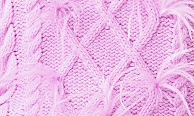 Endless Rose Feather Trim Cable Knit Sweater In Lilac