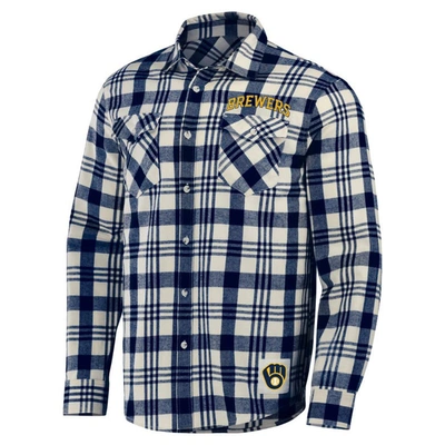 Shop Darius Rucker Collection By Fanatics Navy Milwaukee Brewers Plaid Flannel Button-up Shirt