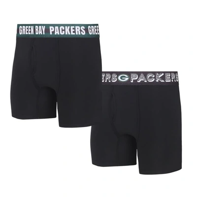 Shop Concepts Sport Green Bay Packers Gauge Knit Boxer Brief Two-pack In Black