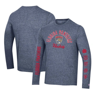 Shop Champion Heather Navy Florida Panthers Multi-logo Tri-blend Long Sleeve T-shirt