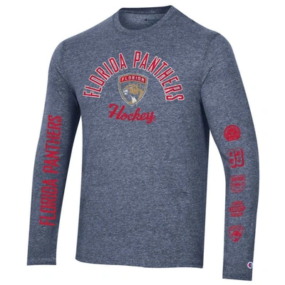 Shop Champion Heather Navy Florida Panthers Multi-logo Tri-blend Long Sleeve T-shirt