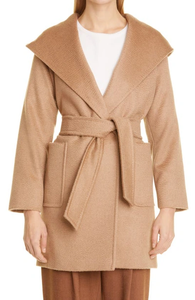 Shop Max Mara Rialto Hooded Camel Hair Wrap Coat