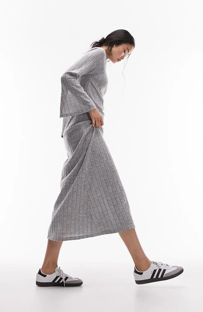 Shop Topshop Long Sleeve Rib Knit Column Dress In Grey