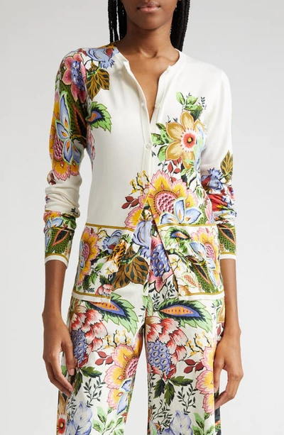 Shop Etro Floral Silk Blend Cardigan In Print On White Base