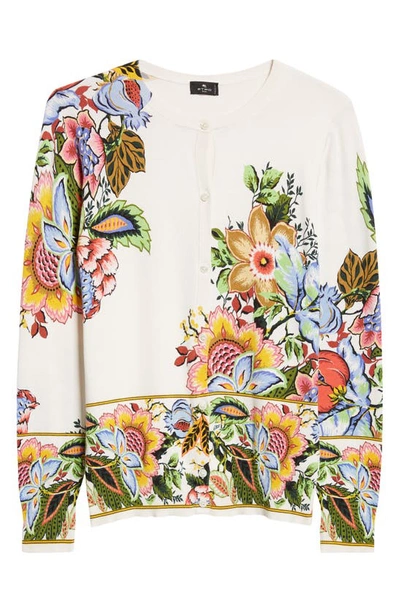 Shop Etro Floral Silk Blend Cardigan In Print On White Base