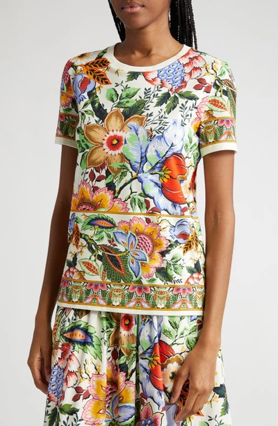 Shop Etro Floral Cotton T-shirt In Print On White Base