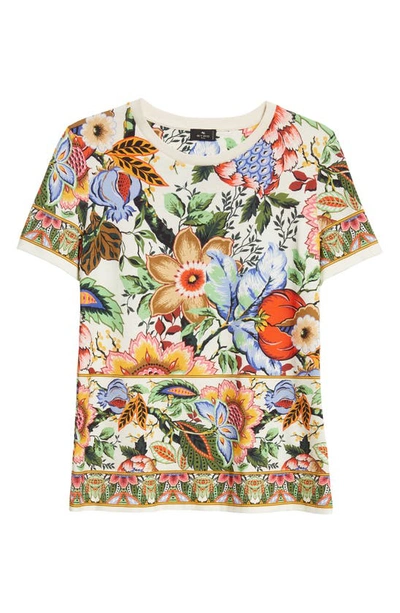 Shop Etro Floral Cotton T-shirt In Print On White Base