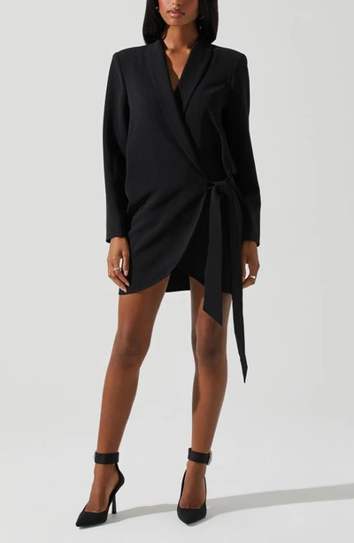 Shop Astr Graciela Cutout Long Sleeve Wrap Blazer Minidress In Black