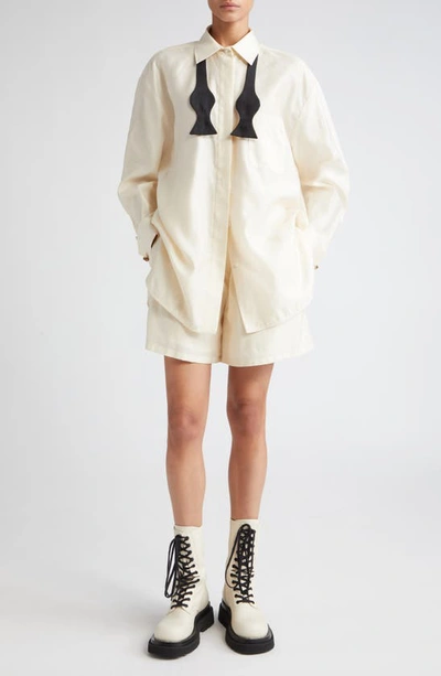 Shop Max Mara Marea Oversize Button-up Shirt With Bow Tie In Ivory