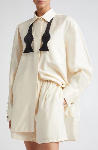 Shop Max Mara Marea Oversize Button-up Shirt With Bow Tie In Ivory