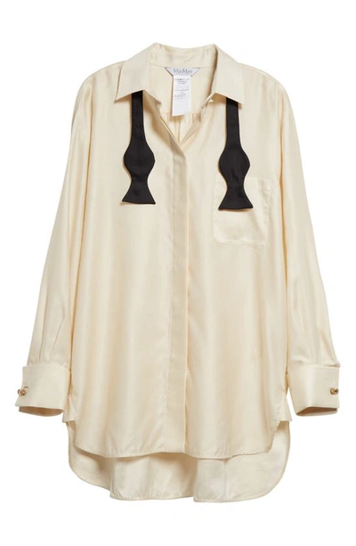 Shop Max Mara Marea Oversize Button-up Shirt With Bow Tie In Ivory