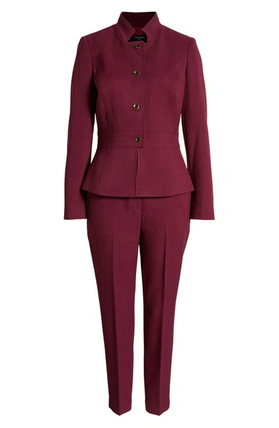 Shop Tahari Asl Stand Collar Jacket & Pants In Bordeaux