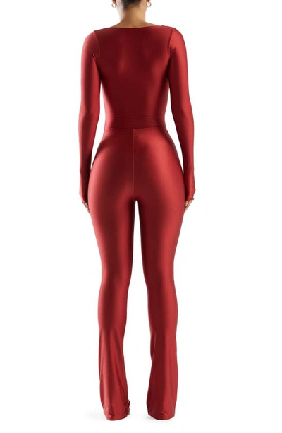 Shop Naked Wardrobe Squared Away Long Sleeve Bodysuit In Red