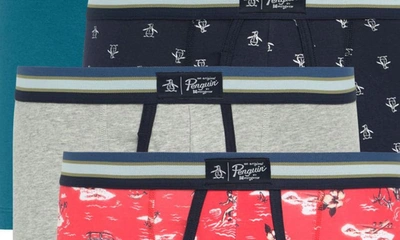 Shop Original Penguin Cotton Stretch Boxer Briefs In Grey/ Navy/ Blue/ Red