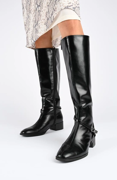 Journee Collection Wide Width Extra Wide Calf Womens Romilly Tru Comfort Foam Stacked Block Heel Round Toe Boots In Black