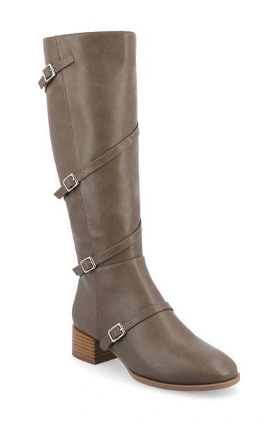 Journee Collection Elettra Tru Comfort Buckle Knee High Boot In Taupe