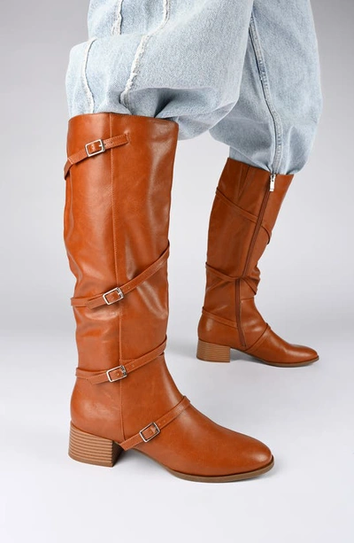 Journee Collection Elettra Tru Comfort Buckle Knee High Boot In Cognac