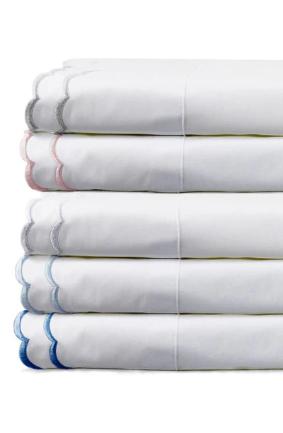 Melange Set Of 2 Double Scallop Embroidered 300 Thread Count Cotton Pillowcases In White