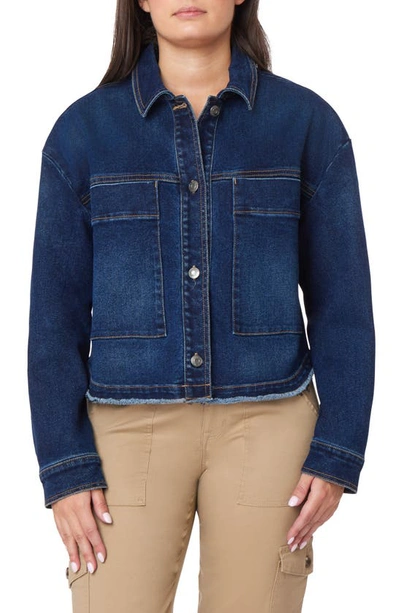 Shop Kensie Oversize Pocket Crop Denim Jacket In Ravenswood