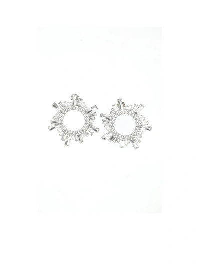 Shop Amina Muaddi Earrings In White Crystal Silver
