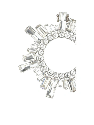 Shop Amina Muaddi Earrings In White Crystal Silver