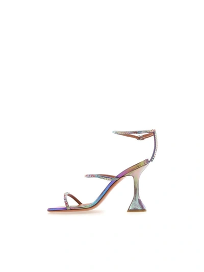Shop Amina Muaddi Sandals In Metallic Nappa Unicorn + Unicor