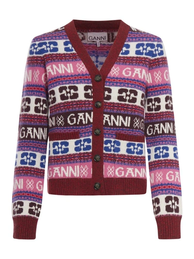 Shop Ganni Cardigan Sweater In Multicolour