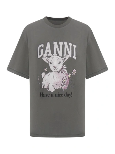 Shop Ganni T-shirts In Grey