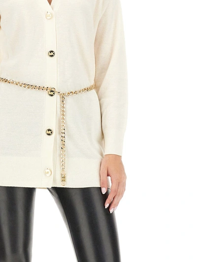 Shop Michael Michael Kors Belted Cardigan In White