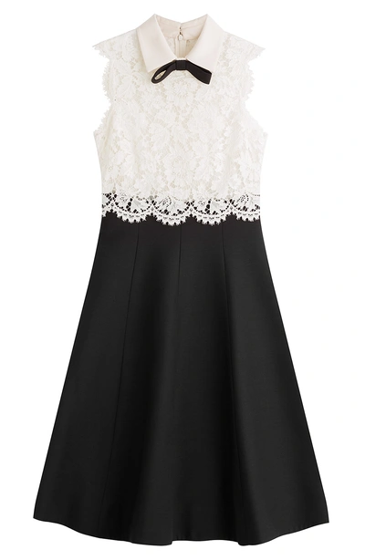 Valentino Lace And Wool And Silk-blend Crepe Dress In Blk/wht