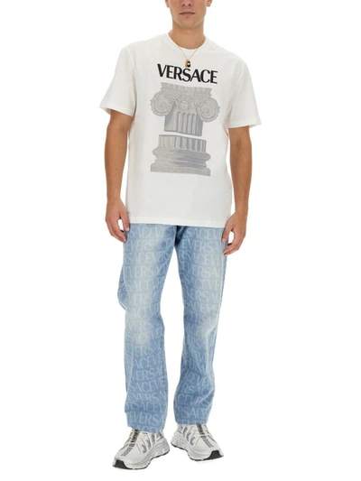 Shop Versace Logo Print T-shirt In White