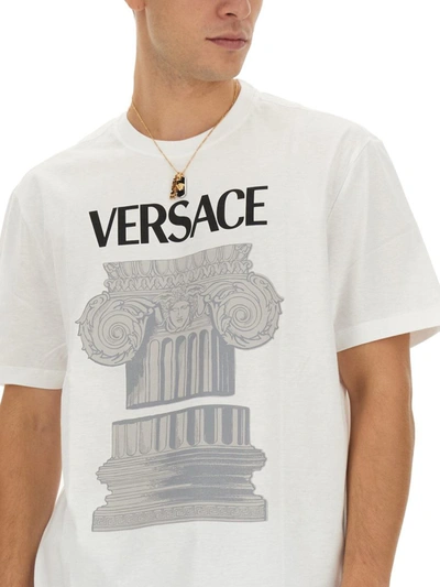 Shop Versace Logo Print T-shirt In White
