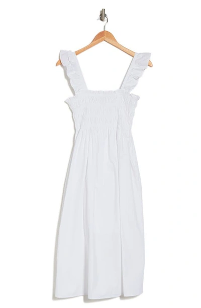 Shop Bcbgeneration Ruffle Smocked Cotton Poplin Dress In Bright White
