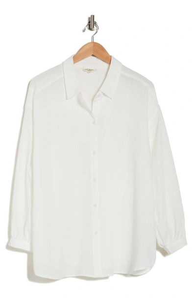 Shop Max Studio Grid Textured Long Sleeve Button-up Shirt In White