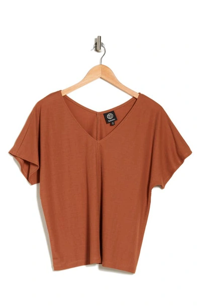 Shop Bobeau V-neck Short Sleeve Piqué T-shirt In Bran