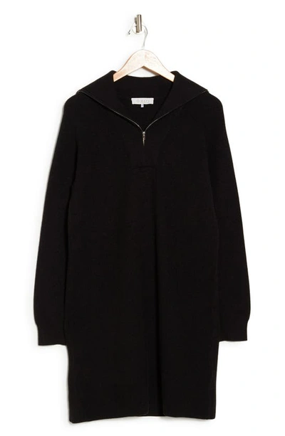 Shop Wayf Long Sleeve Half-zip Sweater Dress In Black