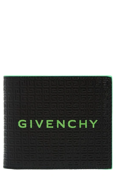 Shop Givenchy 4g-motif Leather Bifold Wallet In Black/ Green