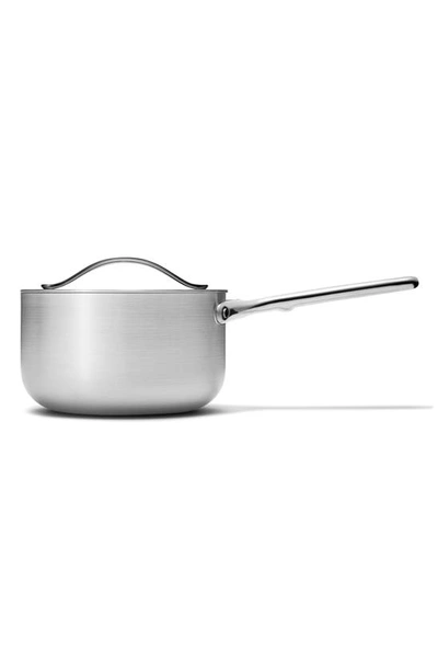 Shop Caraway Nonstick Ceramic 3-quart Sauce Pan With Lid In Stainless Steel