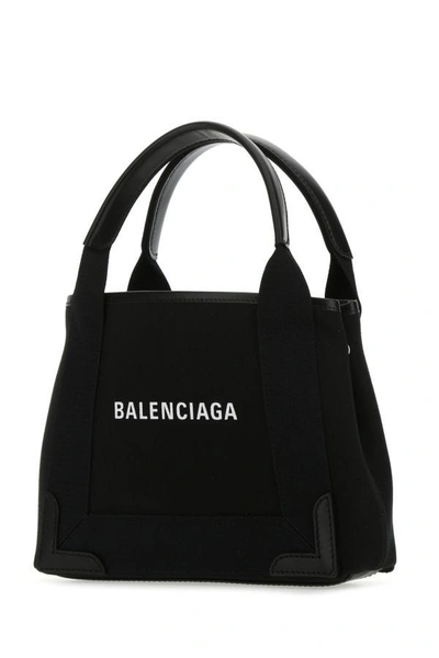 Shop Balenciaga Woman Black Canvas Cabas Navy Xs Handbag