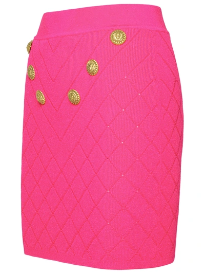 Shop Balmain Woman Fuchsia Viscose Blend Miniskirt In Multicolor