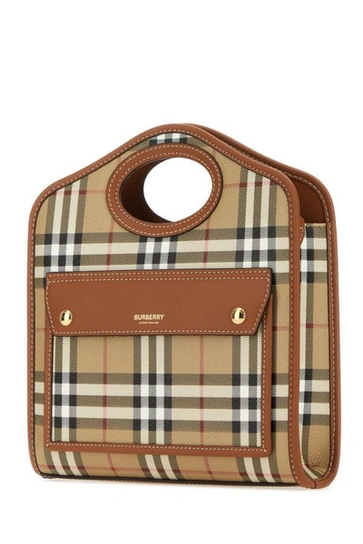 Burberry Woman Printed Canvas And Leather Mini Pocket Handbag In Multicolor