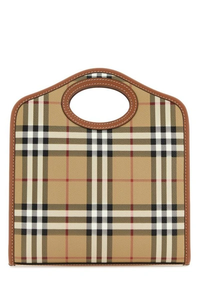 Burberry Woman Printed Canvas And Leather Mini Pocket Handbag In Multicolor