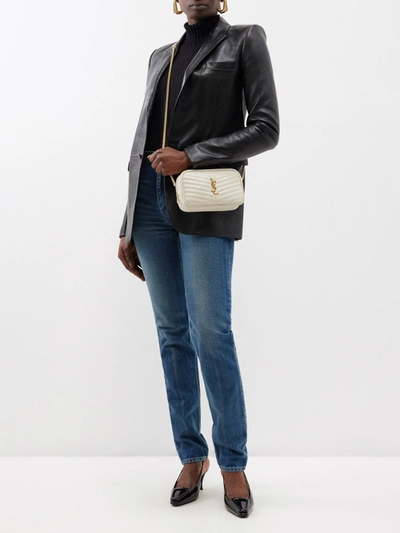 Shop Saint Laurent Women Mini Lou Leather Shoulder Bag In White