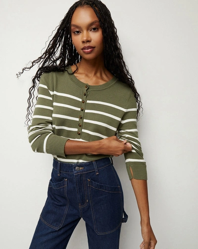 Shop Veronica Beard Dianora Striped Knit Top In Army/off-white