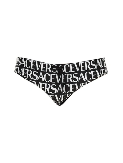 Shop Versace Beach Briefs With Allover Logo In Black