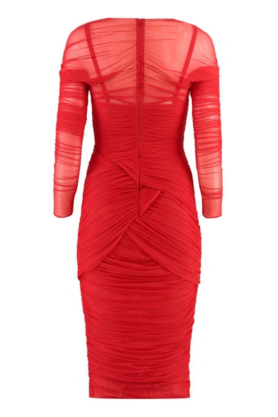 Shop Dolce & Gabbana Draped Dress In Red