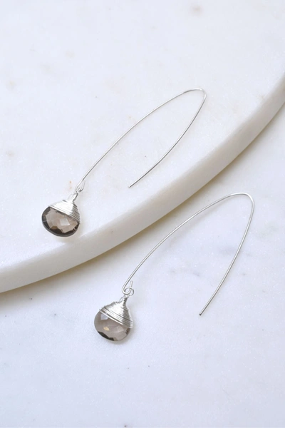 Shop A Blonde And Her Bag Jill Long Wire Drop Earring In Smoky Quartz In Silver