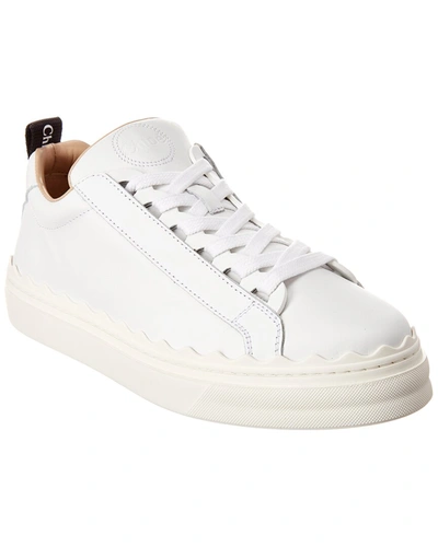 Shop Chloé Lauren Scalloped Leather Sneaker, 39, White
