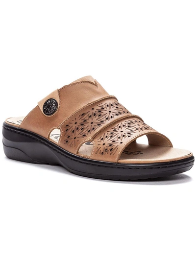 Shop Propét Gertie Womens Leather Open Toe Slide Sandals In Beige