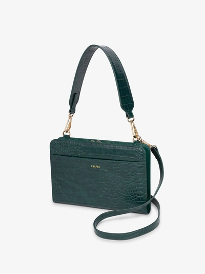 Shop Calpak Croc Wallet In Emerald